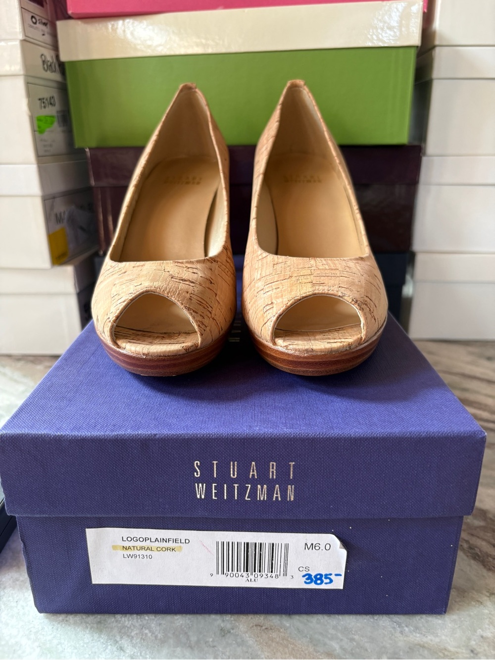 Stuart Weitzman Cork Peep-Toe Pumps in Natural
